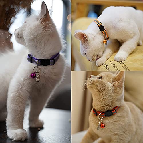 Extodry 8 Piezas Collar Gato Reflectante,Collares para Gatos con Campanas y Hebilla de Seguridad de Liberación Rápida,Personalizado Gatos Accesorios para Mascotas(8 Colores y 2 Etiquetas)