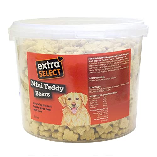 Extra Select Mini Osito de Peluche en Forma de Galletas Naturales para Perros en un Cubo de 3 litros (Aproximadamente 1130 Galletas)