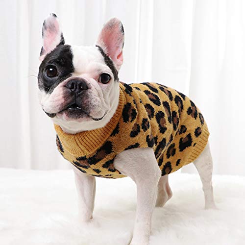 FAMKIT Suéter para Perros Ropa de Invierno para Mascotas Patrón de Leopardo Ropa de Abrigo para Cachorros