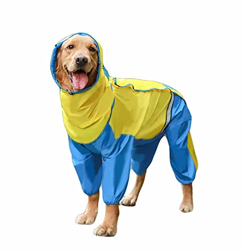 feiling Chubasquero para perros de patchwork, impermeable, con 4 patas y capucha desmontable para perros pequeños, medianos y grandes (XL, azul)