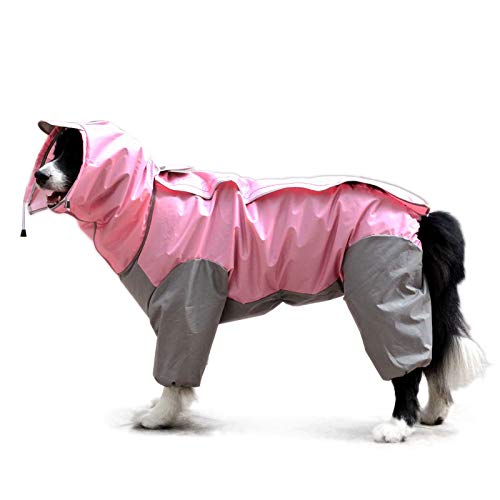 feiling Patchwork Lluvia Abrigo para Perro Chubasquero Impermeable 4 Patas de Lluvia Chaqueta Mascotas Rain Coat Dog con Desmontable Capucha para Grandes Mediano y Pequeños Perros (26#, Rosa)
