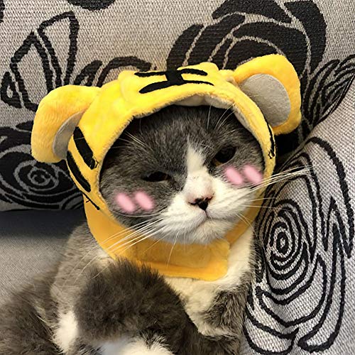 Felenny Gorra de Gato Mascota Disfraz de Gato Gorra de Tela Divertido Lindo Patrón de Tigre Sombrero Accesorios para Fotos Accesorios para La Cabeza Adecuados para La Mayoría de Los Gatos