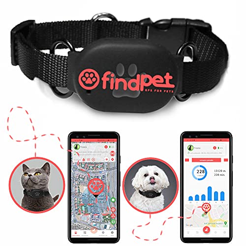 ? findPet Localizador GPS para Gatos y Perros [Mini]. Muy Ligero sólo 20gr. Collar GPS para Perros y Gatos con Ubicación en Tiempo Real y Seguimiento de Actividad 24h