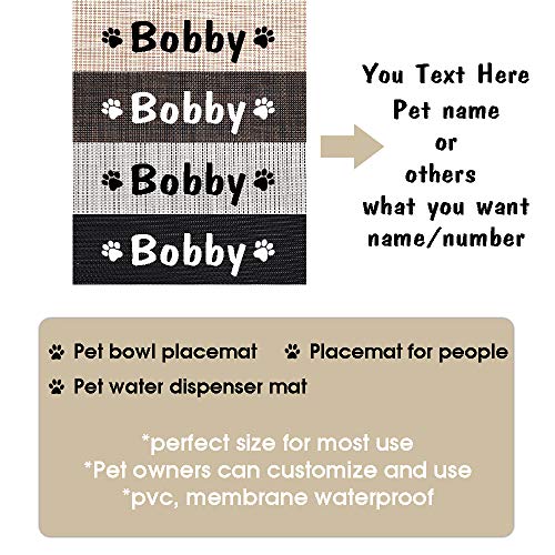 Forestpaw Alfombrillas personalizadas para gatos y perros, para alimentos y agua, alfombrillas personalizadas para mascotas con impermeables y fáciles de limpiar, alfombra para cuencos de perro, beige