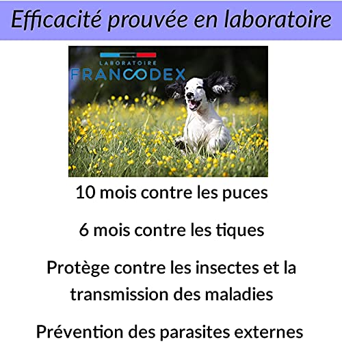 Francodex - 2 collares para perro antipulgas y antigarrapatas, 1 año de protección, 2 tamaños a elegir/para todos los perros, calidad francesa (70 cm)