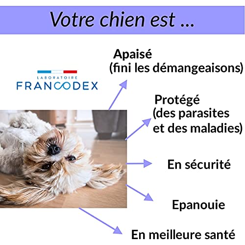 Francodex - 2 collares para perro antipulgas y antigarrapatas, 1 año de protección, 2 tamaños a elegir/para todos los perros, calidad francesa (70 cm)