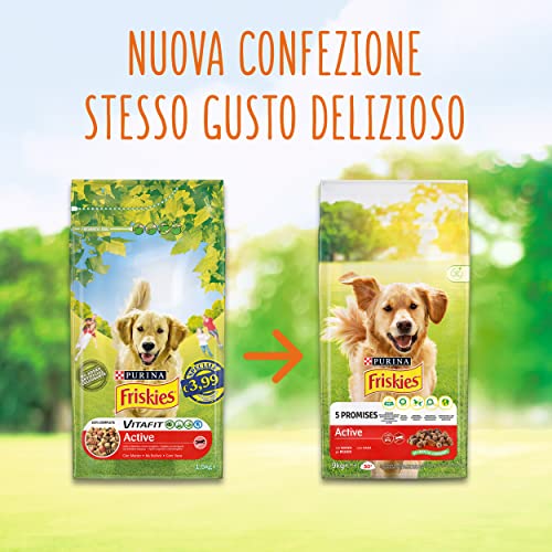 Friskies Purina - Pienso para Perro Vitafit Active con Ternera, 6 Bolsas de 1,5 kg Cada uno