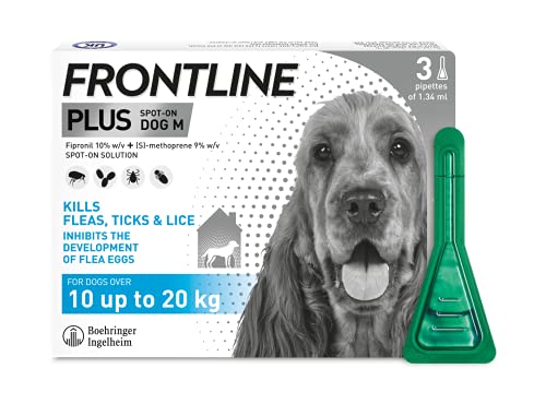 Frontline Plus Tratamiento de pulgas y garrapatas para Perros medianos, 3 pipetas