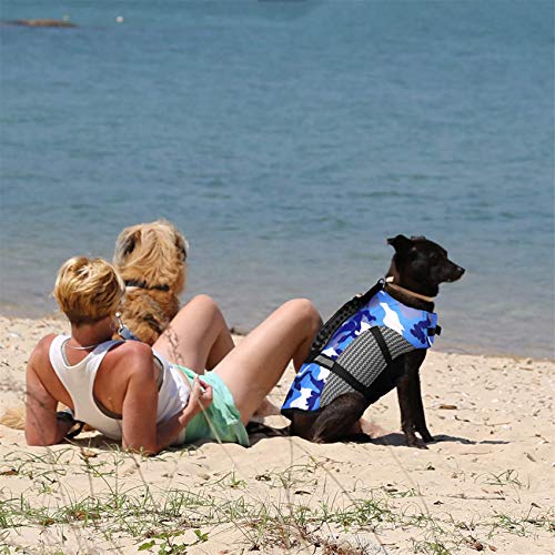 FR&RF Chaleco salvavidas para perros con chaleco de seguridad ajustable para traje de baño reflectante con mango de rescate para nadar y navegar en barco pequeño, mediano, grande, azul, XL