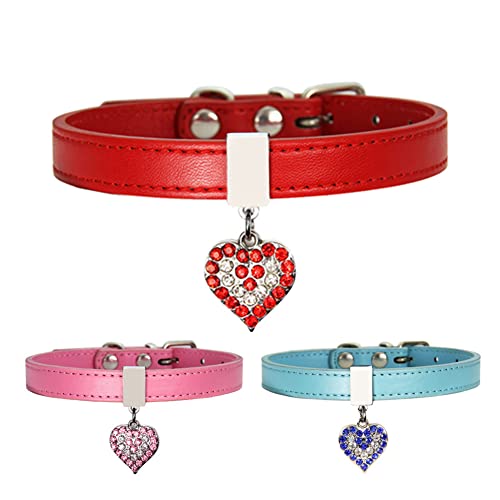 FUNAT Collar de Perro PU, Collar de Perro en Forma de Corazón de Diamantes de Imitación, Collar de Perro y Gato con Corazón de Strass