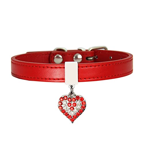FUNAT Collar de Perro PU, Collar de Perro en Forma de Corazón de Diamantes de Imitación, Collar de Perro y Gato con Corazón de Strass