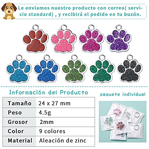 FUSIYU Placa Chapa Medalla, Etiquetas de Identificación de Mascotas Etiquetas de Perro Personalizada Grabado para Collar Perro Gato Mascota Grabada Brillantitos Aleación de Zinc, Pata Plata,Azul