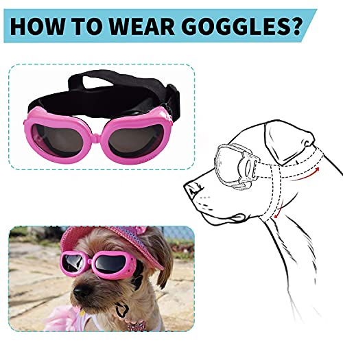 Gafas de Perro Mascotas, Gafas de Sol para Perros, Ajustables para Gafas Perros, Gafas Perros Protección UV, con Protección Impermeables, Cortavientos y con Efecto Antivaho