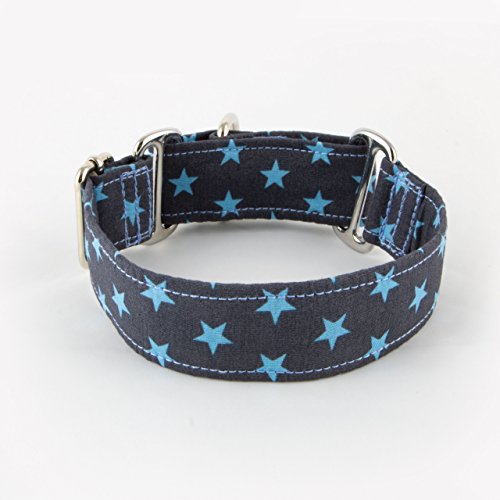 Galguita Amelie, 3cm Ancho Talla S (20cm - 29cm), Collar para Perro antiescape. Estrellas Azules.