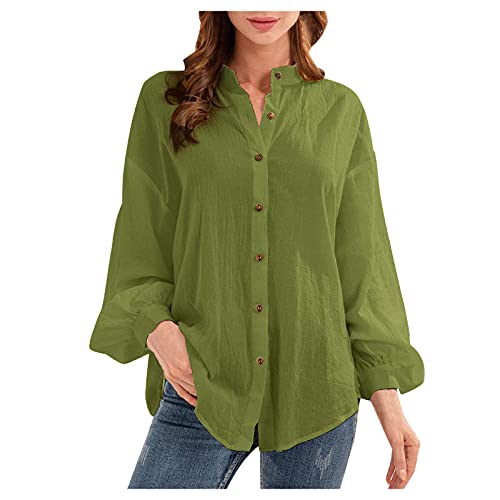 Generic Blusa larga para mujer, camisa suelta, de algodón, con botones, camiseta de manga larga, monocolor, para tiempo libre