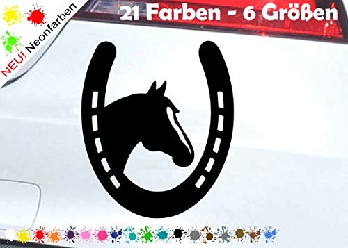 Generisch Herradura con caballo pegatina Horse Pony Stall Horsehoe Amuleto de la suerte JDM Love HP en 6 tamaños y 21 colores