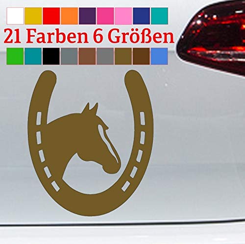 Generisch Herradura con caballo pegatina Horse Pony Stall Horsehoe Amuleto de la suerte JDM Love HP en 6 tamaños y 21 colores