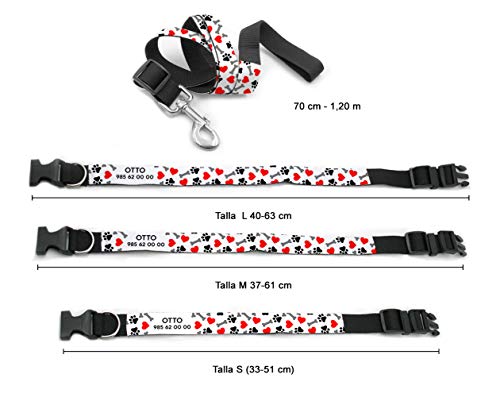 Getsingular Collares de Perro Personalizados con Nombre y teléfono | Diferentes diseños Modernos, para Perros pequeños, medianos y Grandes | Diseño Foot Prints - Talla S
