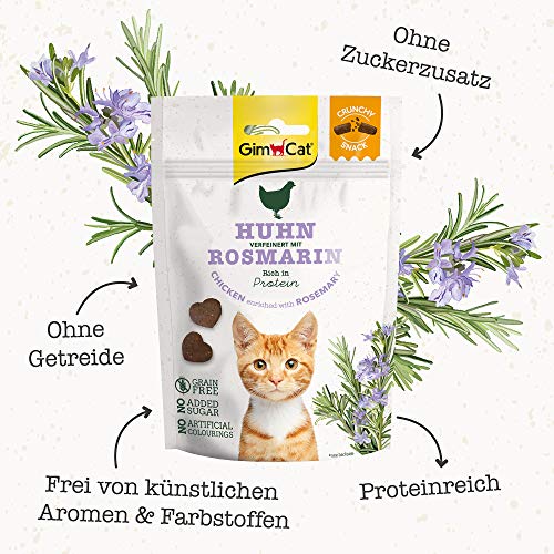 GimCat Crunchy Snacks Pollo con Romero - Crujiente golosina para Gatos Rica en proteínas y sin azúcar añadido - 1 Bolsa (1 x 50 g)