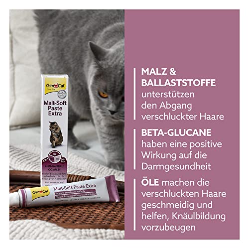 GimCat Malt-Soft Extra, pasta con malta- Anti-Hairball snack para gatos favorece la excreción de bolas de pelo (1 x 100 g)