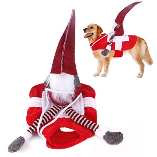 Gintdinpu Disfraz de Navidad del Perro, GNOME Peluche Sueco de Montar a Caballo Suministros para Mascotas Jinete de Vaquero Diseñado Perro Ropa de Fiesta Vestido de Halloween de Navidad