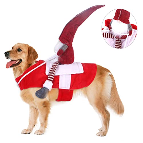 Gintdinpu Disfraz de Navidad del Perro, GNOME Peluche Sueco de Montar a Caballo Suministros para Mascotas Jinete de Vaquero Diseñado Perro Ropa de Fiesta Vestido de Halloween de Navidad
