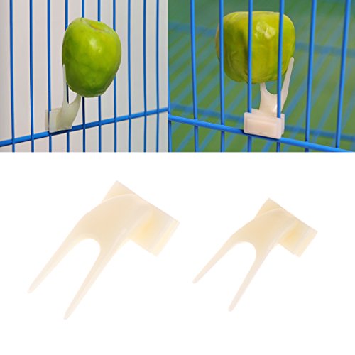 Girasool Tenedor de frutas para loro de mascotas, 2 piezas de plástico para alimentación de loros, jaula de pájaros, soporte de alimento, clip para alimentador de animales pequeños (S: 3 x 1,5 cm)