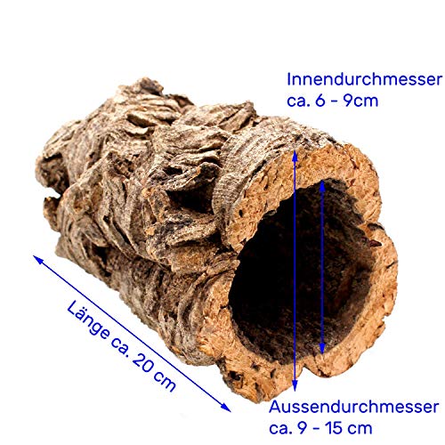 Gran tubo de corcho hecho de corteza de corcho puro, 20 cm de largo, 15 cm de alto, también ideal como decoración de terrario de corcho