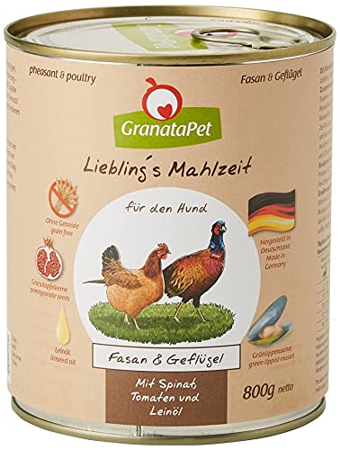 GranataPet Liebling's Comida faisán y Aves de Corral, Comida húmeda para Perros, sin Cereales ni azúcares, alimento Completo para Perros, 6 x 800 g