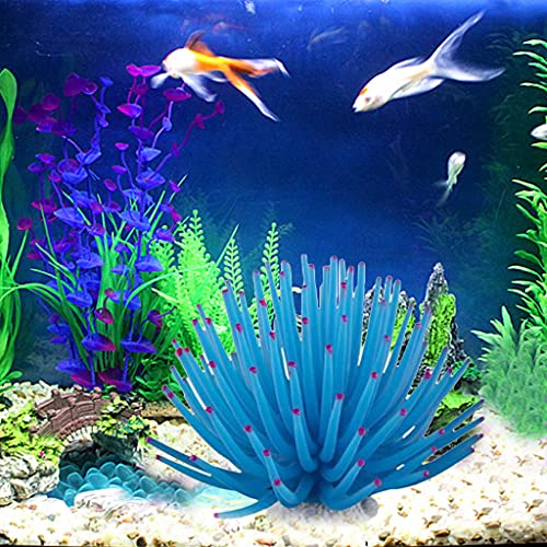 Grbewbonx Anémona de mar Artificial Azul Suave Adornos de Coral Falso Decoraciones de Acuario Planta de mar de Silicona para decoración de peceras Anémona de mar de pecera