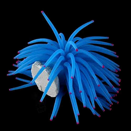 Grbewbonx Anémona de mar Artificial Azul Suave Adornos de Coral Falso Decoraciones de Acuario Planta de mar de Silicona para decoración de peceras Anémona de mar de pecera