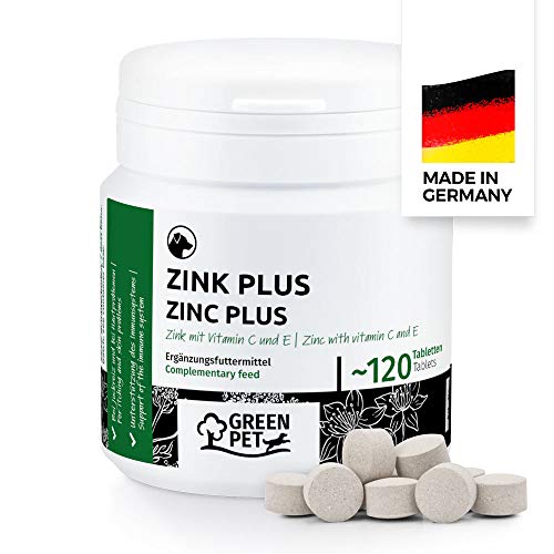 GreenPet zinc para los perros 120Tablets - Zinc Tablets Plus con vitaminas para la piel seca, la picazón del perro, la pérdida de pelo, el fortalecimiento del sistema inmunológico, el cambio de pelaje