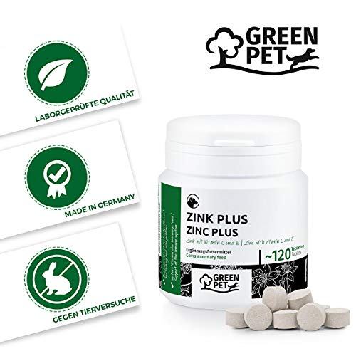 GreenPet zinc para los perros 120Tablets - Zinc Tablets Plus con vitaminas para la piel seca, la picazón del perro, la pérdida de pelo, el fortalecimiento del sistema inmunológico, el cambio de pelaje