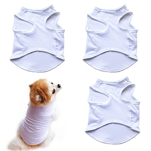 HACRAHO Camisetas para perros, 3 camisetas de poliéster de color sólido para perros y gatos transpirables, para bricolaje, ropa de mascotas en blanco para perros pequeños y medianos y gatos, blanco, S