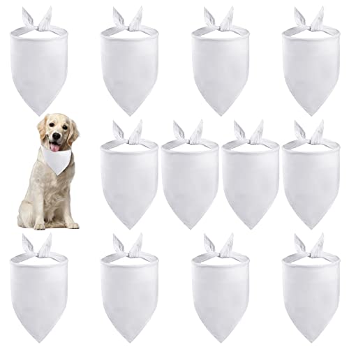 HACRAHO Pañuelo de perro en blanco, 12 baberos sólidos para perros y gatos, de poliéster, cuadrado, en blanco, para perros pequeños y medianos y grandes, color blanco