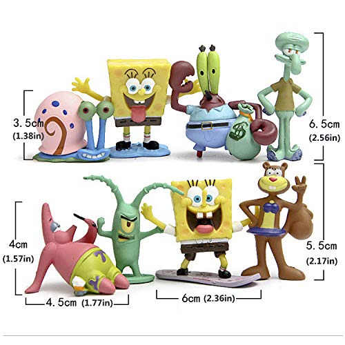 HAHL Decoración de acuario terrario pecera creación escena de dibujos animados joyería personaje bikini parte inferior esponja bebé calamar piel Patrick (SpongeBob 12 Set)