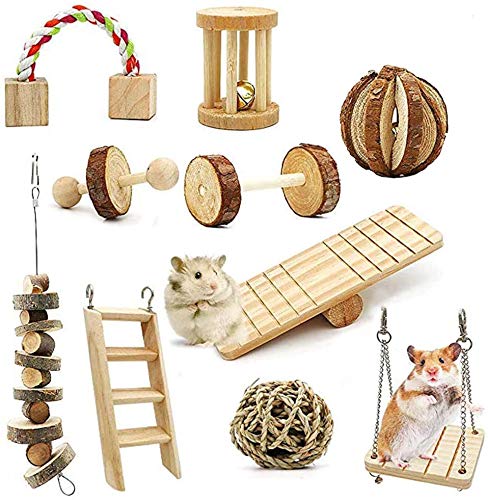 Hamster Chew Toys, madera natural Pino Pesas Ejercicio Pelota Rodillo Cuidado de los dientes Molar Juguete para pequeños animales Conejillo de Indias Ratas Chinchillas Conejito Conejos Aves (10pcs)