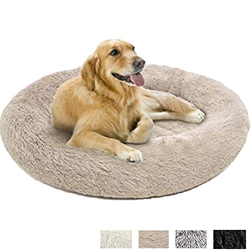 HANHAN Cama de mimbre mullida para perro con forma de donut ortopédica media/extra grande/Jumbo 2 perros mayores Labrador calmante ansiedad cueva sofá lavable cómodo redondo XL