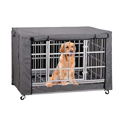HANSHI Funda de poliéster para jaula de perro, duradera, resistente al viento, cubierta para jaula de alambre, protección interior y exterior (con ventana lateral de red)