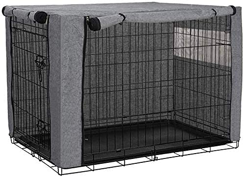 HANSHI Funda de poliéster para jaula de perro, duradera, resistente al viento, cubierta para jaula de alambre, protección interior y exterior (con ventana lateral de red)