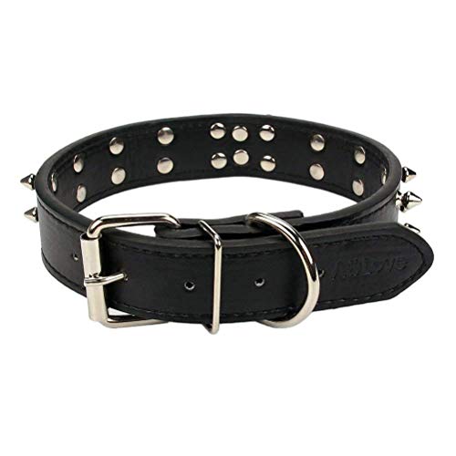 Haoyueer - Collar para perro de piel sintética con tachuelas, 2 filas de remaches balas de piel sintética, accesorios para mascotas de tamaño mediano y grande, color negro