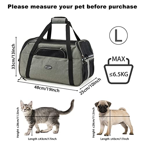 HAPPY HACHI Transportín para Perros Portador Gatos Mascota Bolsa Malla Transpirable para Viaje Bolso Hombro(L, Grisl)