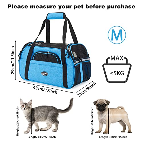HAPPY HACHI Transportín para Perros Portador Gatos Mascota Bolsa Malla Transpirable para Viaje Bolso Hombro(M, Azul)