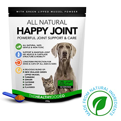 Happy Joint 100% Natural Cuidado de las Articulaciones Para Perros y Gatos - 160 Raciones con Cúrcuma y Mejillón de Labios Verdes - Mejor que los Suplementos Para las Articulaciones con Glucosamina