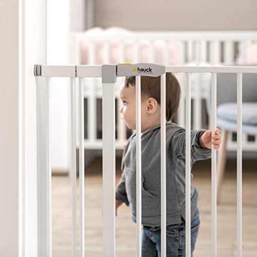 Hauck Barrera de Seguridad de Niños para Puertas y Escaleras Open N Stop Safety incl. Extension 9 cm, Sin Agujeros, 84 - 89 cm, Metal, Blanco