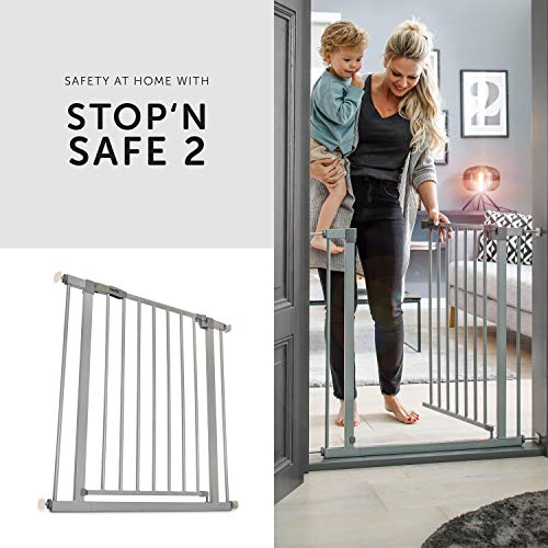 Hauck Barrera de Seguridad de Niños para Puertas y Escaleras Stop N Safe 2 Safety incl. Extension 9 cm, Sin Agujeros, 84 - 89 cm, Metal, Gris