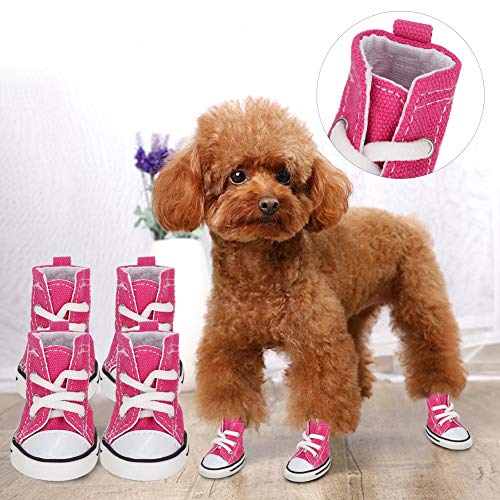 Hffheer Perro Mascota Cachorro Lona Calzado Deportivo Denim Zapatos para Perro Mascota Botas de Zapatilla Protectores de la Pata Cachorros Zapatos para Perros (3Código)