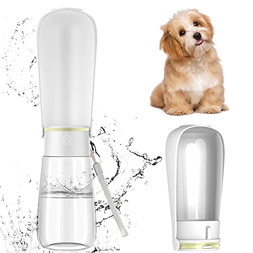 Hianjoo Botella para Perros, 450ml Dispensador de Agua Plegable para Cachorro Botella Portátil para Mascotas a Prueba de Fugas para Gato Conejo Cachorro Caminar al Aire Libre Senderismo Viajes(Blanco)