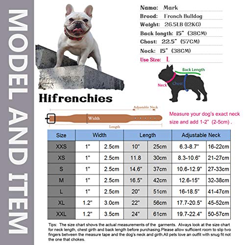Hifrenchies Collar de piel de microfibra ajustable con remaches, para perros franceses, bulldog, para perros pequeños, medianos y grandes (L,rojo)
