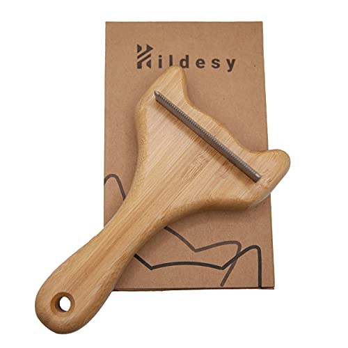 Hildesy Cepillo de madera para deshedding, pelacables para gatos, peine de aseo libre de plástico, herramienta de descascarillado con diseño de orejas de gato, hecho de bambú